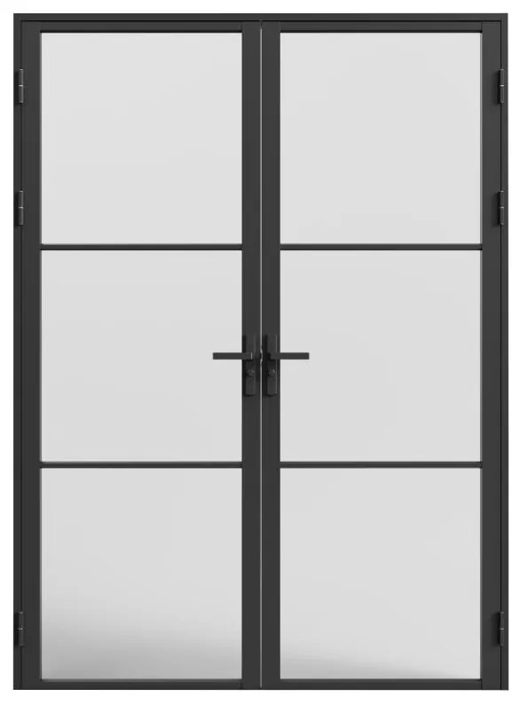 Blocco porta reversibile a due battenti 2 x H204 x L83 cm in Alluminio e Vetro smerigliato Nero  - MASERU