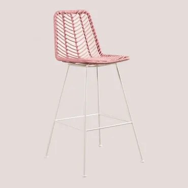 Sgabello Alto In Rattan Sintetico Gouda Colors Rosa Peonia & ↑75 Cm & Bianco - Sklum