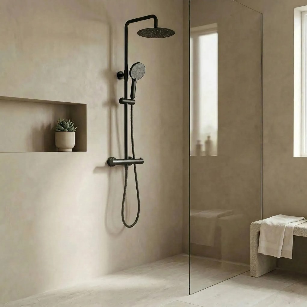 Set doccia senza bocca di erogazione con termostato Rea Lungo Black