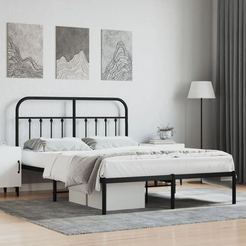 Giroletto Con Testiera İn Metallo Nero 140x190 Cm /