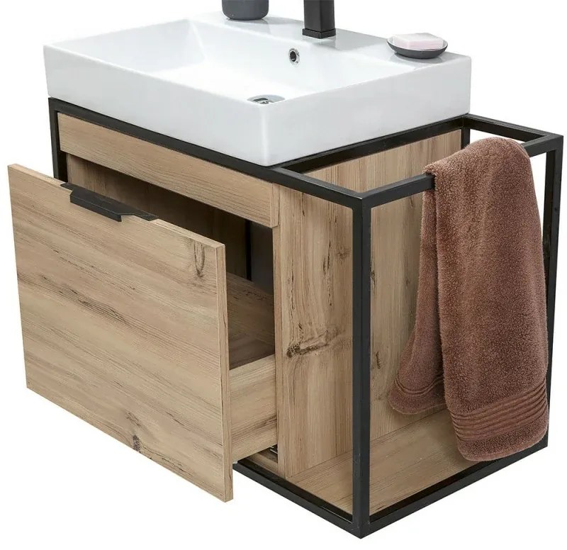 Mobile bagno sospeso 100 cm in legno e metallo nero con specchio Zante