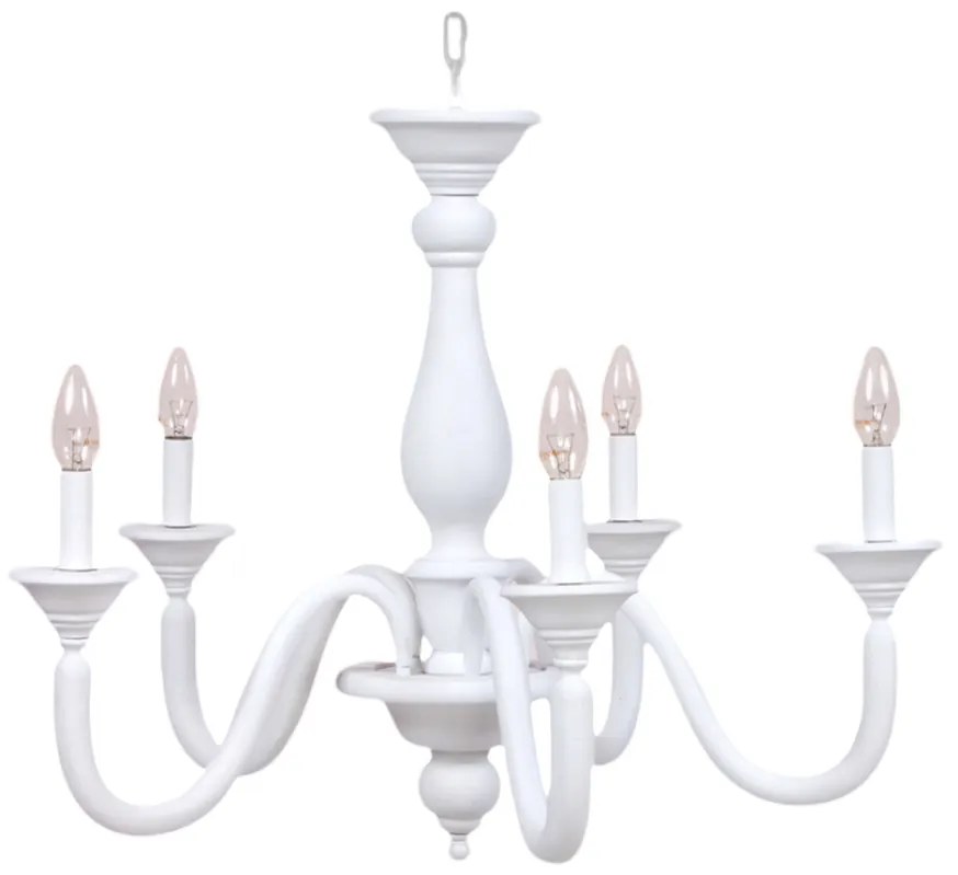 Lampadario In Legno Classico Bianco Opaco 5 Luci Laridi