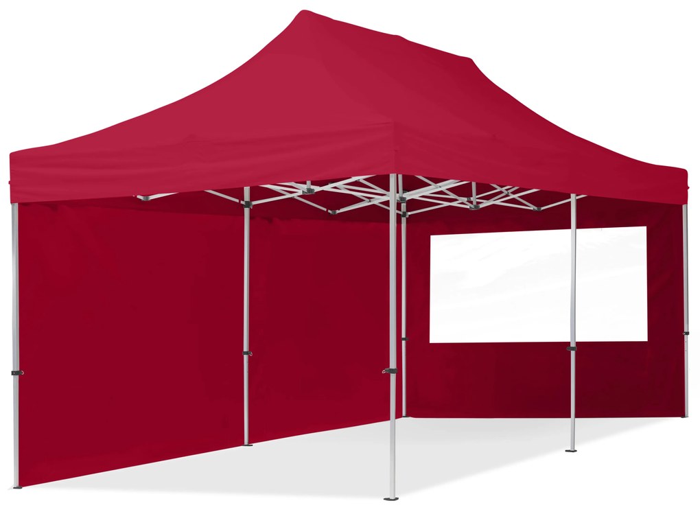 TOOLPORT 3x6m gazebo pieghevole con laterali (finestre panoramiche), ECONOMY alluminio, rosso - (59152)