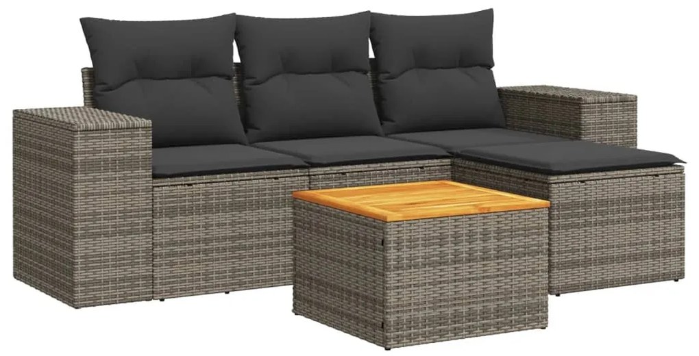 Set divano da giardino 5 pz con cuscini grigio in polyrattan