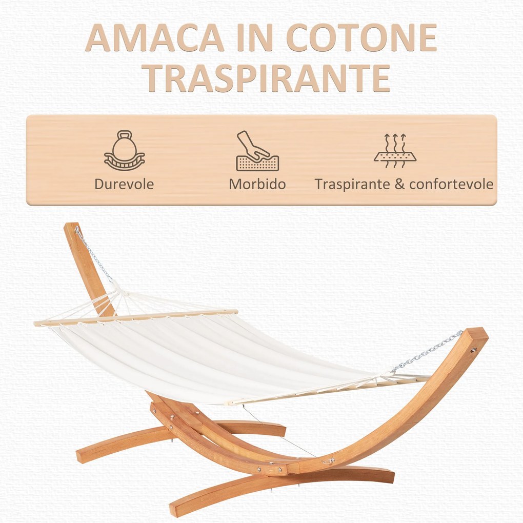 Amaca da Giardino 392x120x102 cm con Supporto in Legno di Pino e Cotone Bianca...