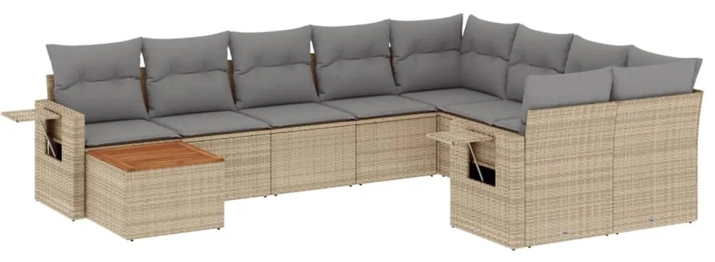 Set divano da giardino 10 pz con cuscini beige misto polyrattan