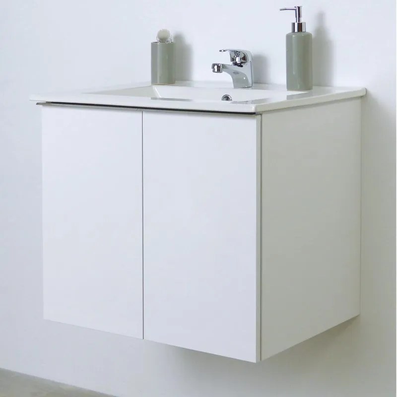 Mobile da bagno sotto lavabo Essential bianco lucido laccato lucido L 60 x H 53 x P 45 cm 2 ante, lavabo non incluso