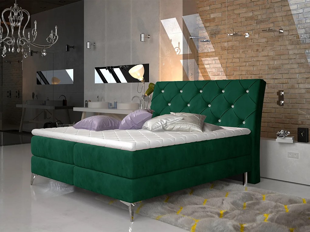 Letto matrimoniale boxspring Positano - 180 x 200 cm , Tessuto verde