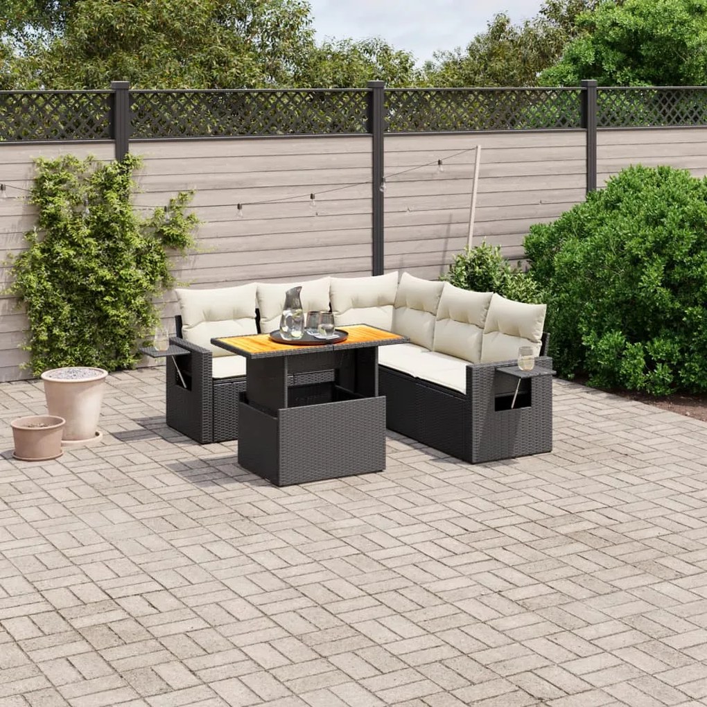 Set Divano da Giardino 6 pz con Cuscini Nero in Polyrattan