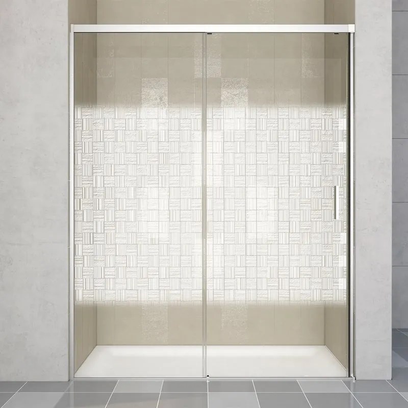 Porta doccia scorrevole Jazz L 140 x H 200 x P 0.6 cm in vetro smerigliato profilo cromo
