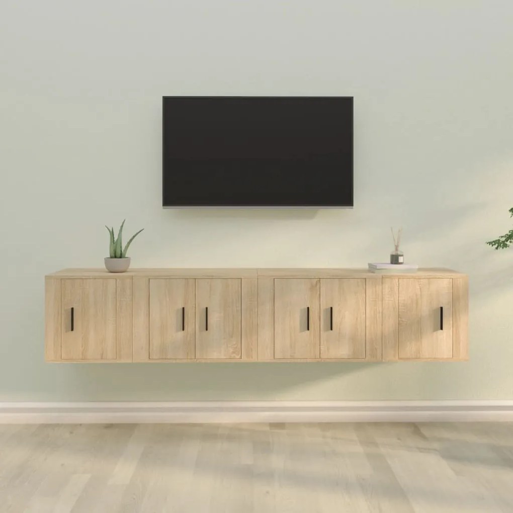 Set di mobili porta tv 4 pz rovere sonoma in legno multistrato