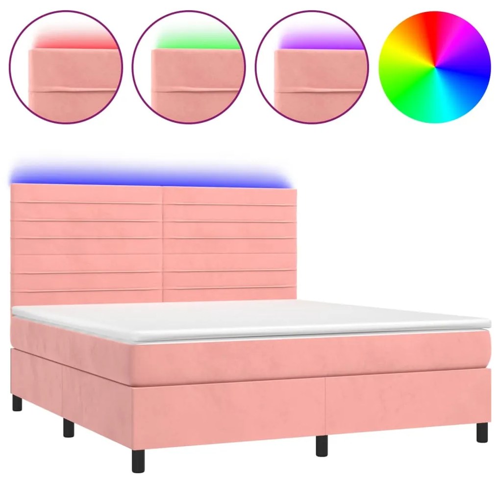 Letto a Molle con Materasso e LED Rosa 160x200 cm in Velluto