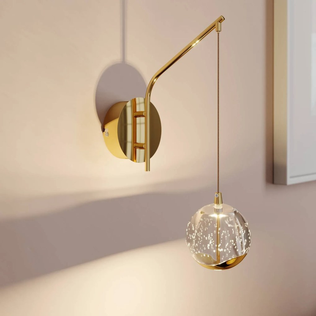 Lucande Applique a LED Hayley, color oro, vetro, altezza 34 cm