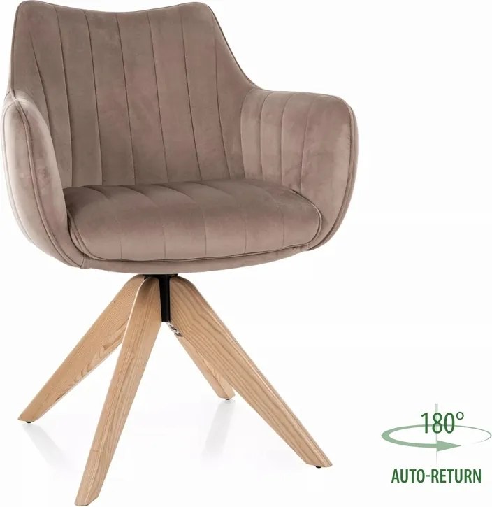 Sedia Azalia D in velluto Bluvel con rotazione automatica 180° – colore beige scuro e gambe in legno di frassino