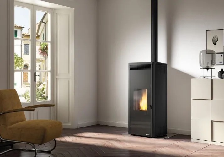 Stufa A Pellet Ecofire ad Aria con uscita fumi superiore in acciaio Nero Palazzetti Isabel 12 US PRO 2