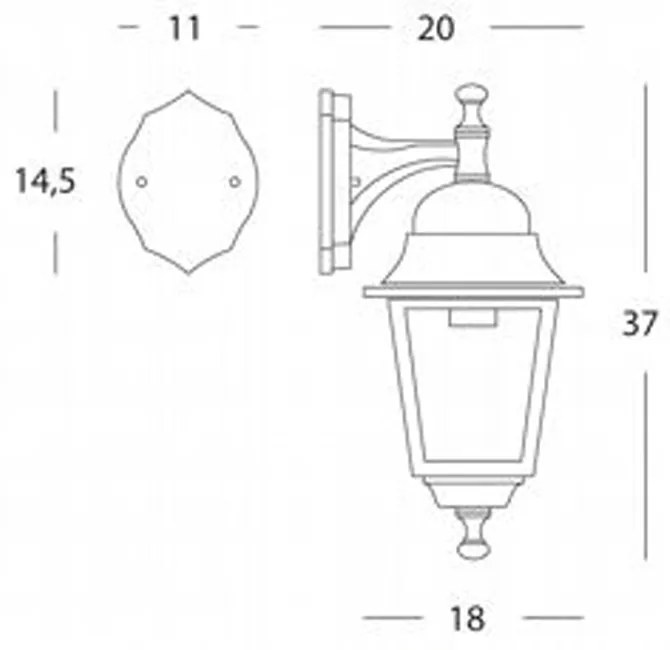 Applique Piccola In Basso Esterno Contemp. Old Alluminio E Vetro Nero 1 Luce E27