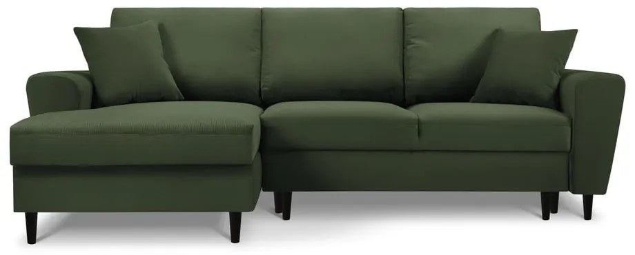 Divano letto in velluto a coste verde, angolo sinistro Moghan - Micadoni Home