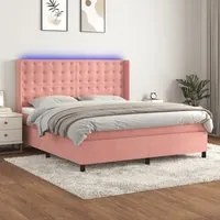 Letto a Molle con Materasso e LED Rosa 180x200 cm in Velluto 3139822