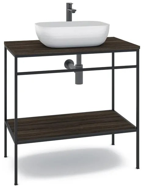 Mobile sottolavabo e lavabo Outline nero L 80 x H 92 x P 45.5 cm