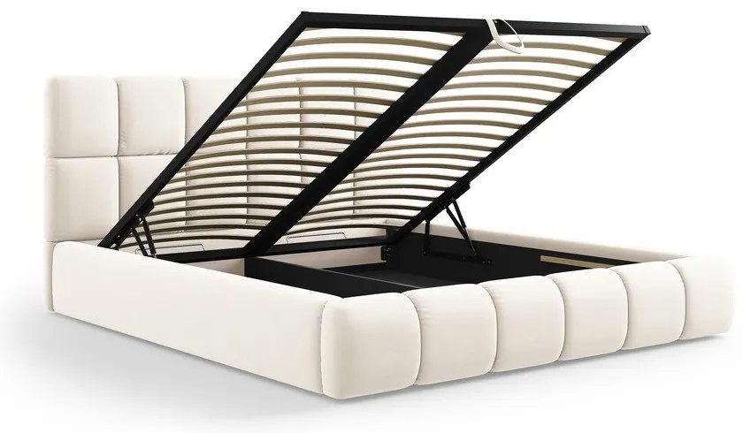 Letto matrimoniale imbottito color crema in velluto con contenitore con rete inclusa 140x200 cm Bellis – Micadoni