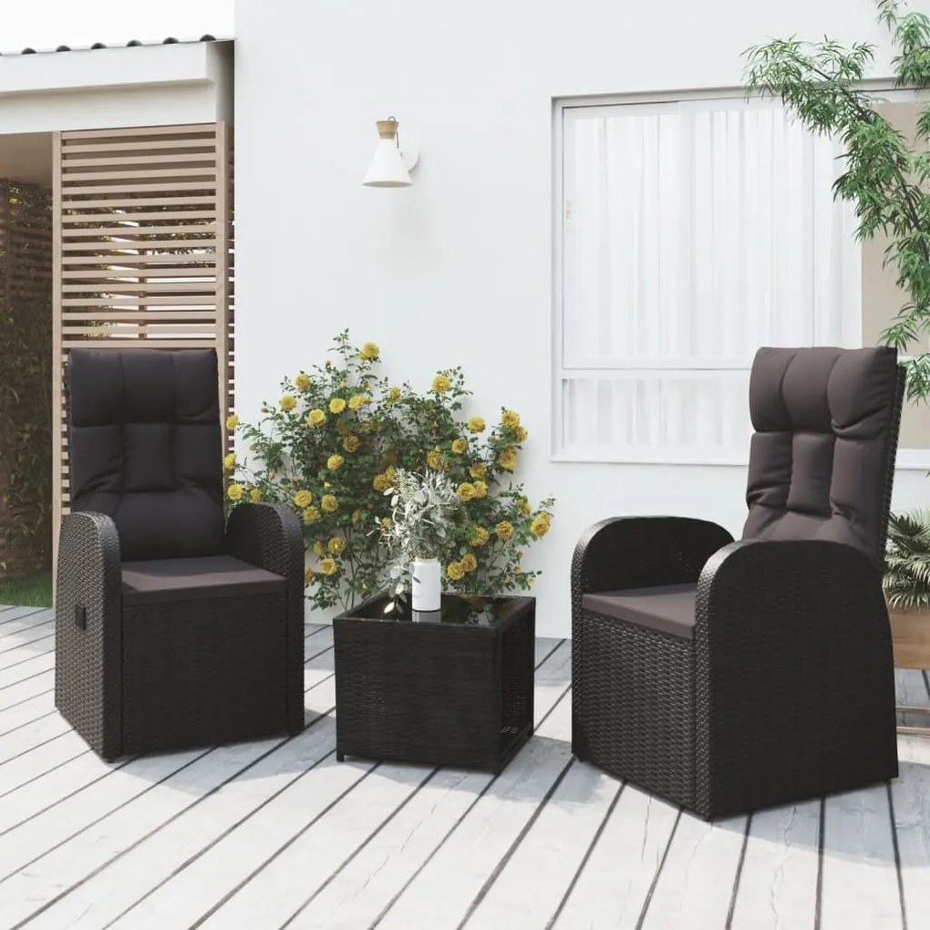 Set Mobili Da Giardino 3 Pz Nero Polyrattan E Acciaio /