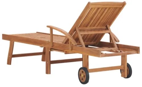 Lettino Prendisole con Cuscino in Massello di Teak Nero