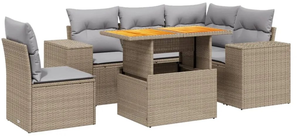 Set divano da giardino 6 pz con cuscini beige in polyrattan