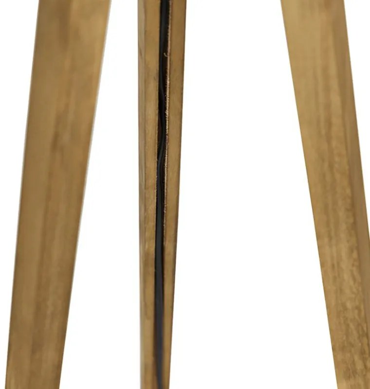 Lampada da terra rustica vintage in legno con paralume in lino grigio scuro 45 cm - Tripod Classic