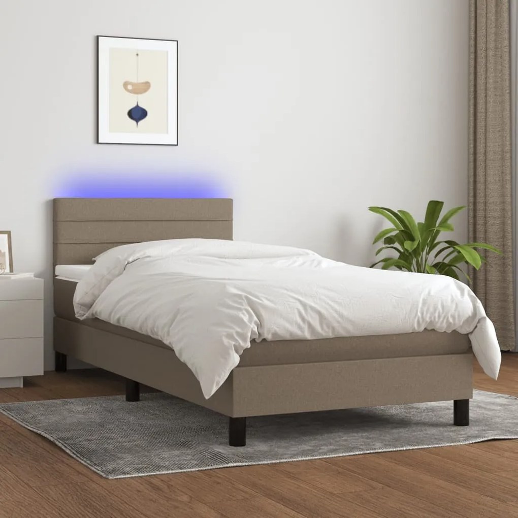 Letto A Molle Con Materasso E Led Tortora 80x200 Cm İn Tessuto /