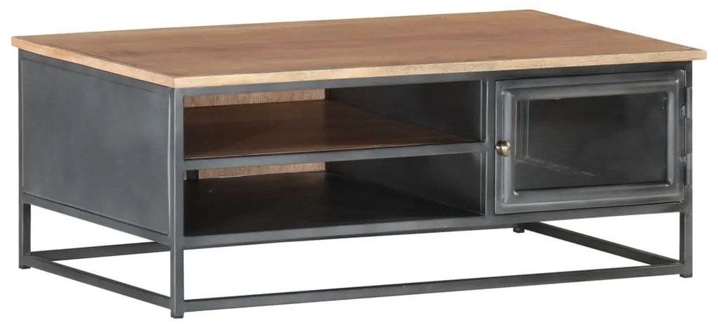 Tavolino Da Salotto Grigio 90x50x35 Cm İn Massello Di Acacia /