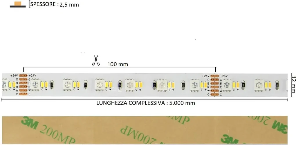 Striscia LED Professional - RGB + CCT (bianco Variabile) - IP20 - 20W/m ...