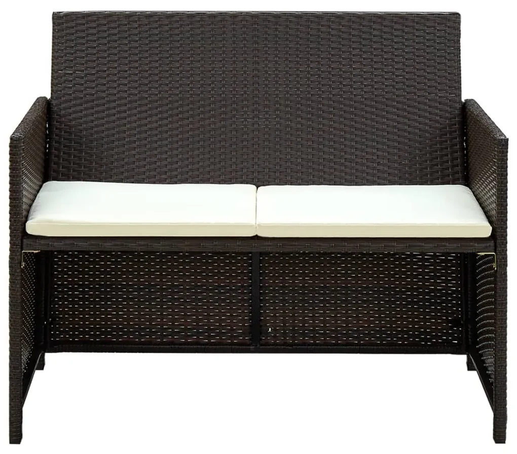 Divano da giardino a 2 posti con cuscini marrone in polyrattan