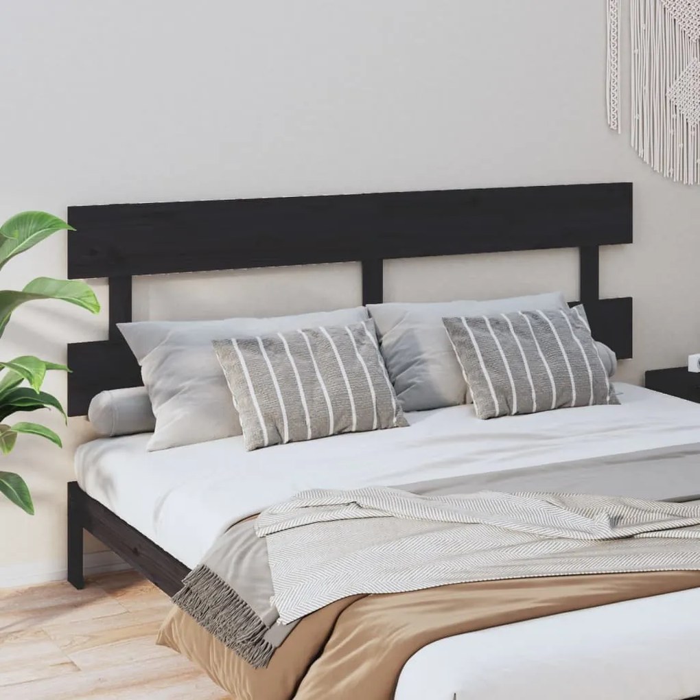 Testiera Per Letto Nera 184x3x81 Cm İn Legno Massello Di Pino /