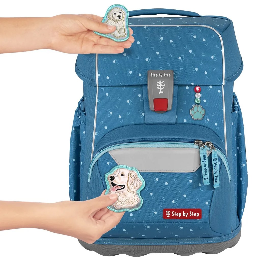 Zaino scuola Step by Step BASIS, Blue Hearts - set 4 pezzi