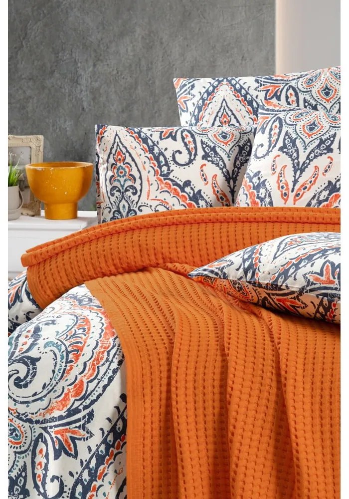 Copriletto in cotone arancione 220x240 cm Waffle - Mila Home