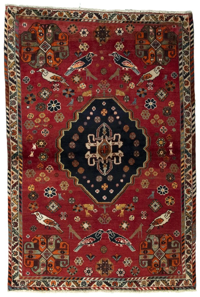 Shiraz Tappeto persiano 190x130 Rosso (Iran) Annodato A Mano