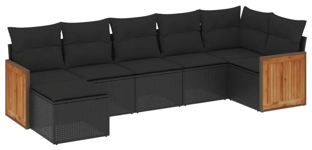 Set divani da giardino con cuscini 7pz nero polyrattan