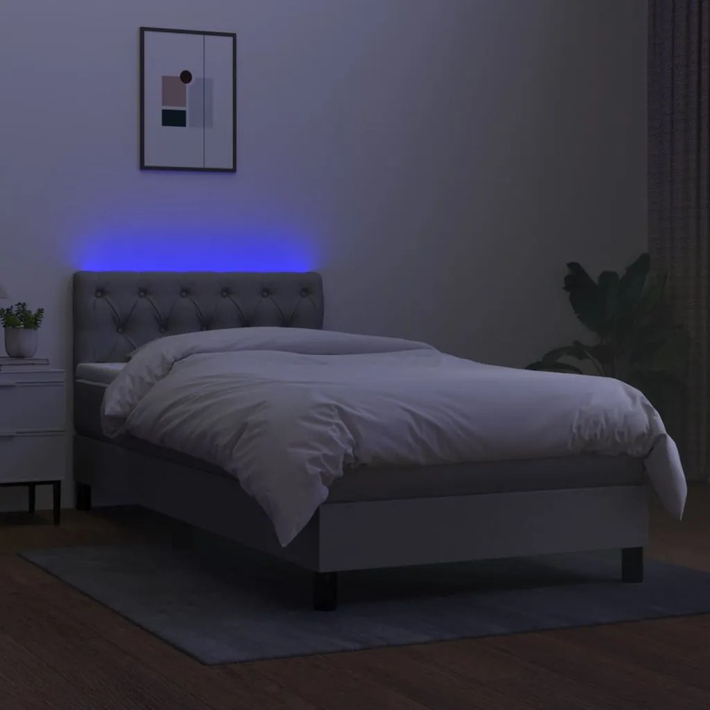 Letto a molle materasso e led grigio chiaro 80x200 cm tessuto