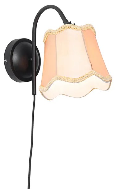Applique da parete classica nera con paralume dorato - Nona