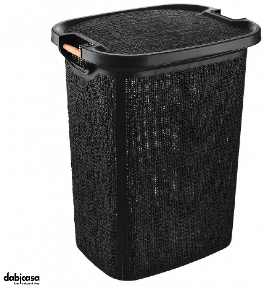 Portabiancheria "Canvas" In Plastica Con Manici DI Legno Da 60 Lt Colore Nero
