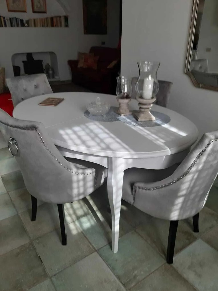 Tavolo classico in legno massello bianco opaco Ovale 160X110 cm