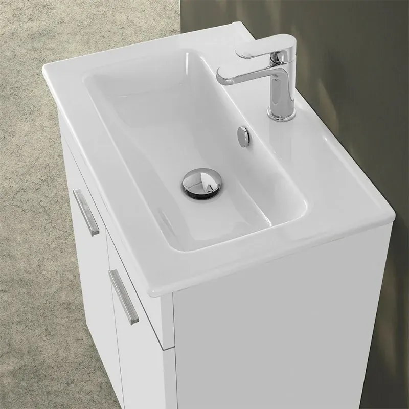 Mobile bagno a terra 60 cm bianco lucido con 2 ante lavabo e specchio Martha
