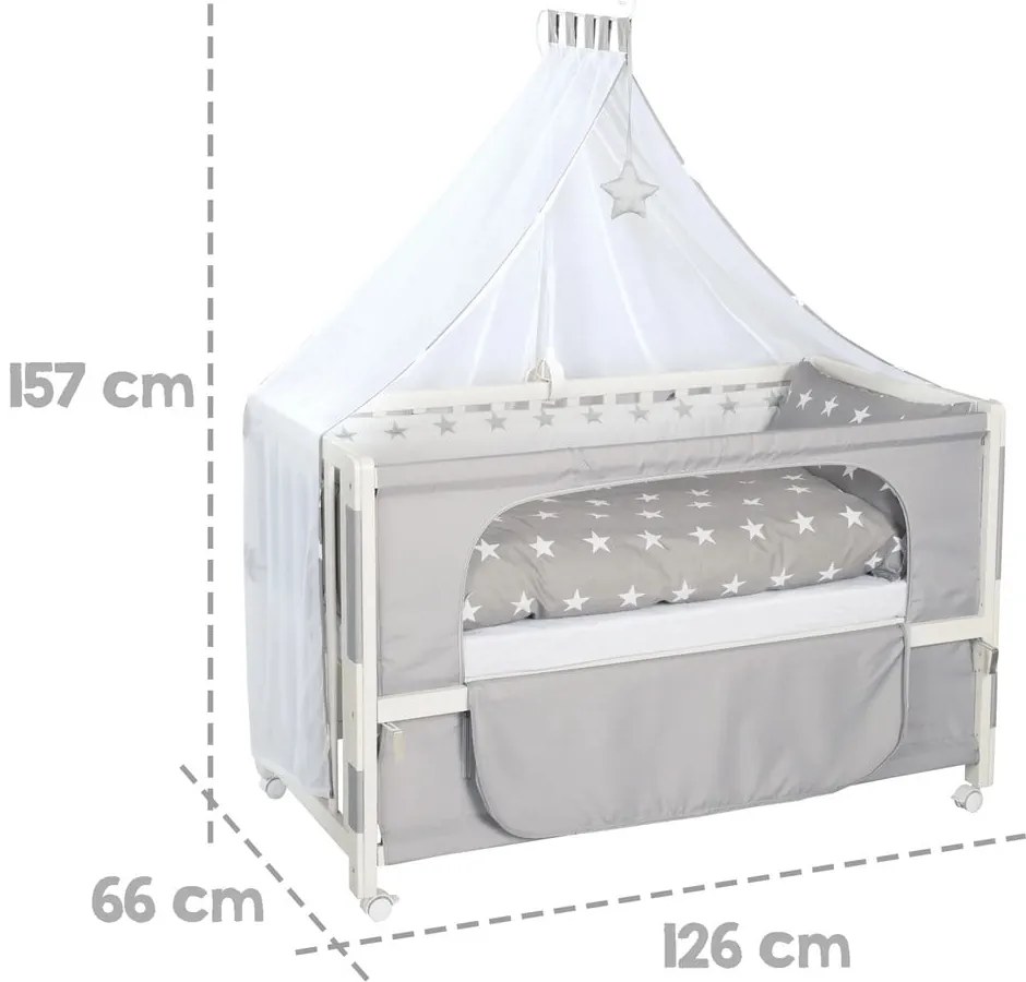 Culla bianca su ruote con baldacchino 60x120 cm Little stars - Roba