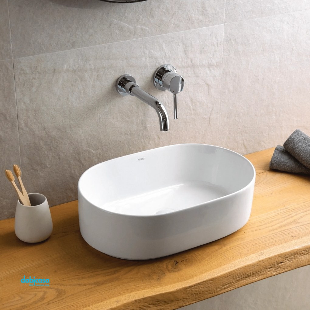 Lavabo D'Appoggio Da 46x31 Cm Finitura Bianco Lucido