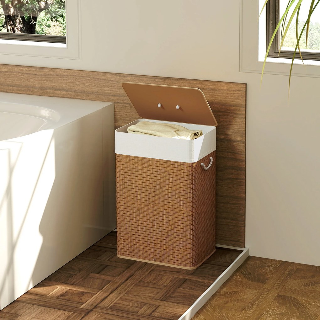 Cesto Portabiancheria 72L con Sacco Rimovibile 40x30x60 cm in Vimini e Bambù Marrone...