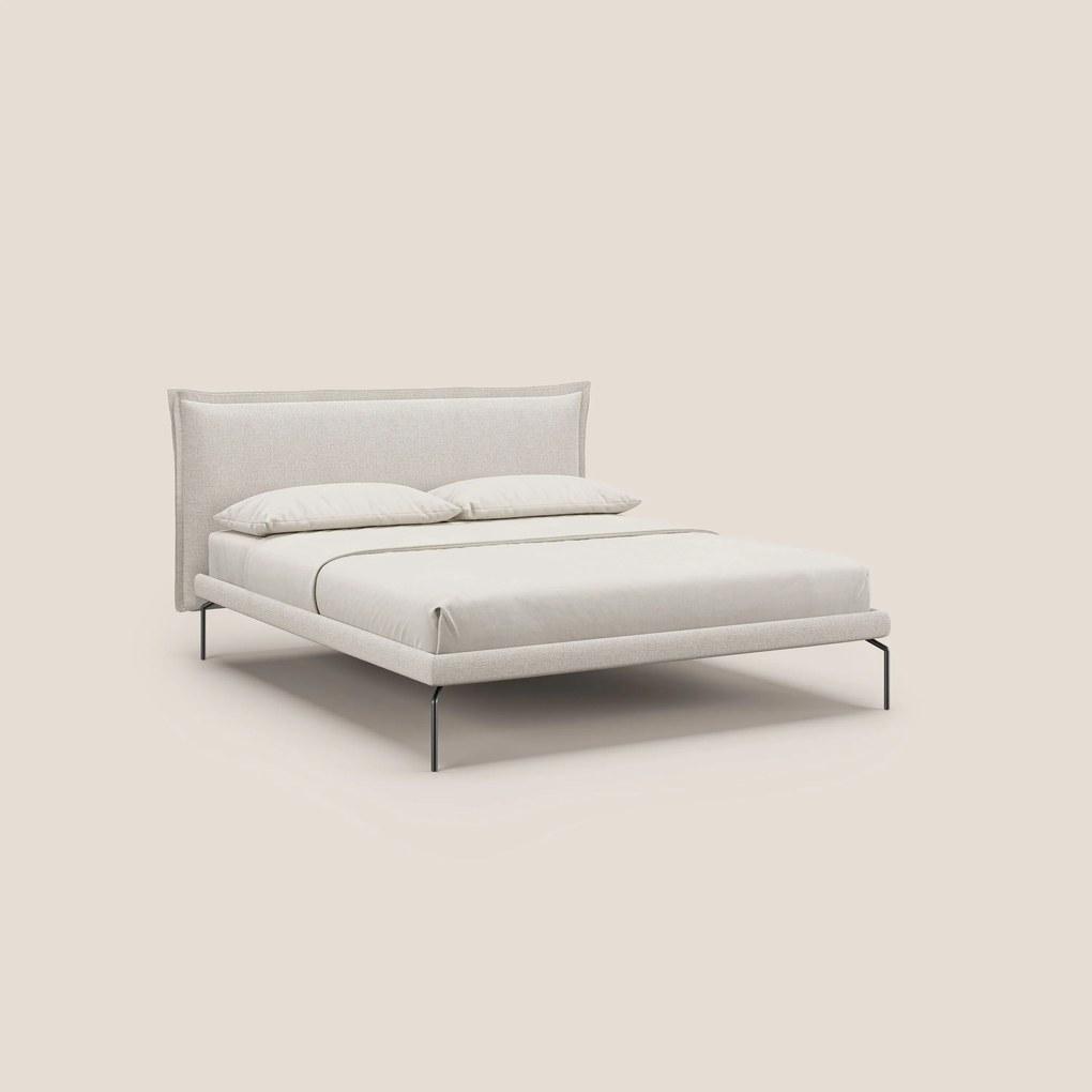 Eric letto imbottito design minimal in morbido tessuto impermeabile T14 panna