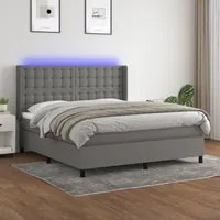 Letto a Molle Materasso e LED Grigio Scuro 160x200cm in Tessuto 3138646