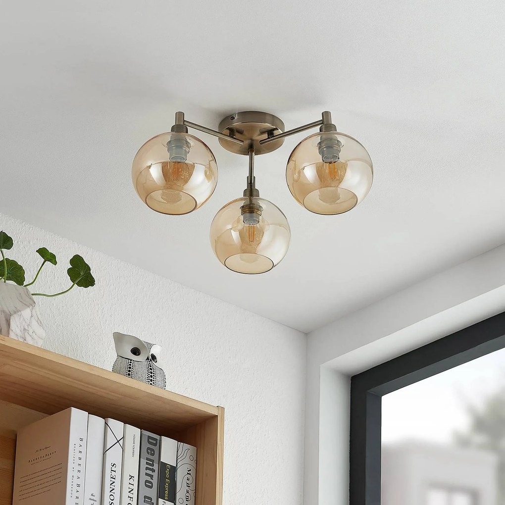 Plafoniera soffitto Jemissa Lindby, dimmerabile, Ottone / Oro, Soggiorno / Sala da pranzo, Metallo, Moderno, Plafoniera