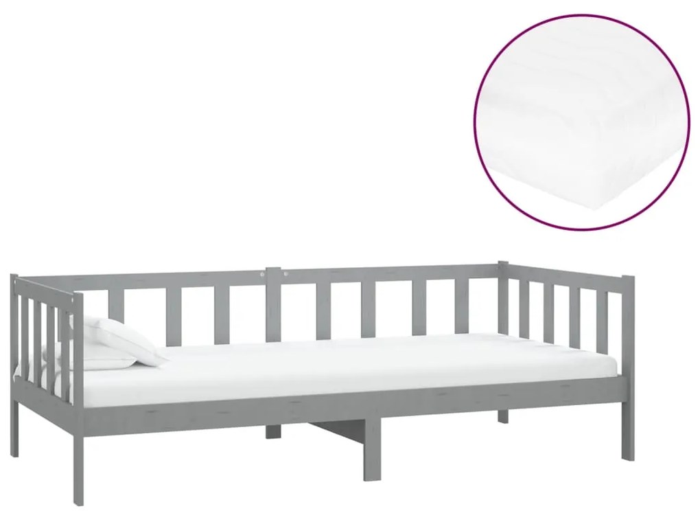 Divano letto con materasso 90x200 cm grigio in legno di pino
