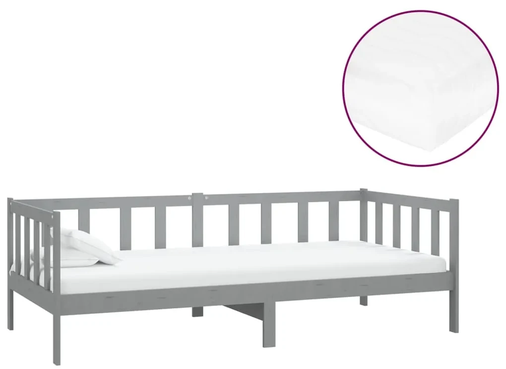 Divano letto con materasso 90x200 cm grigio in legno di pino